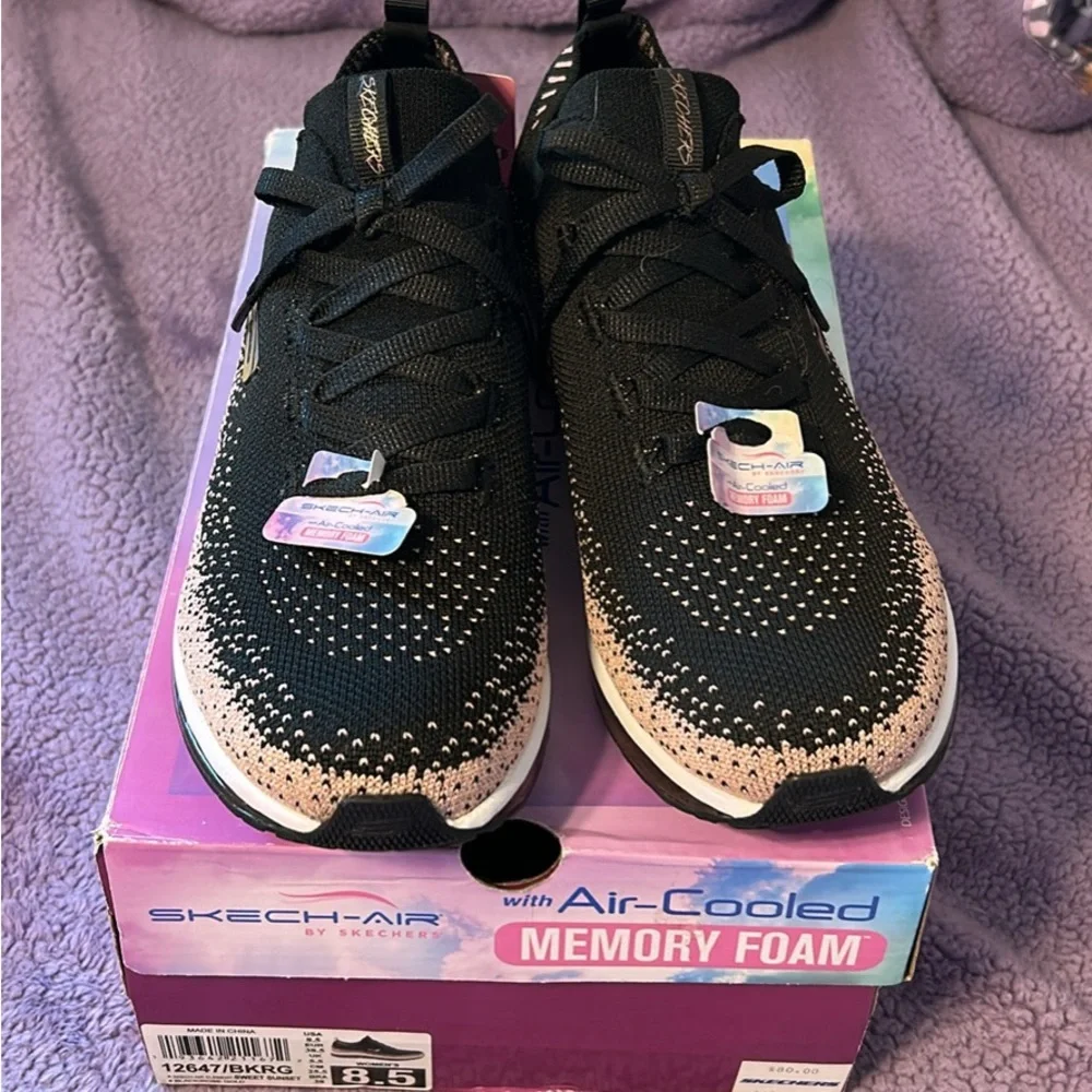 Skechers Black and Rose Gold Sneakers - Picture 1 of 8